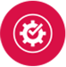 Cog with check mark red icon