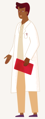 Animated person wearing a lab coat